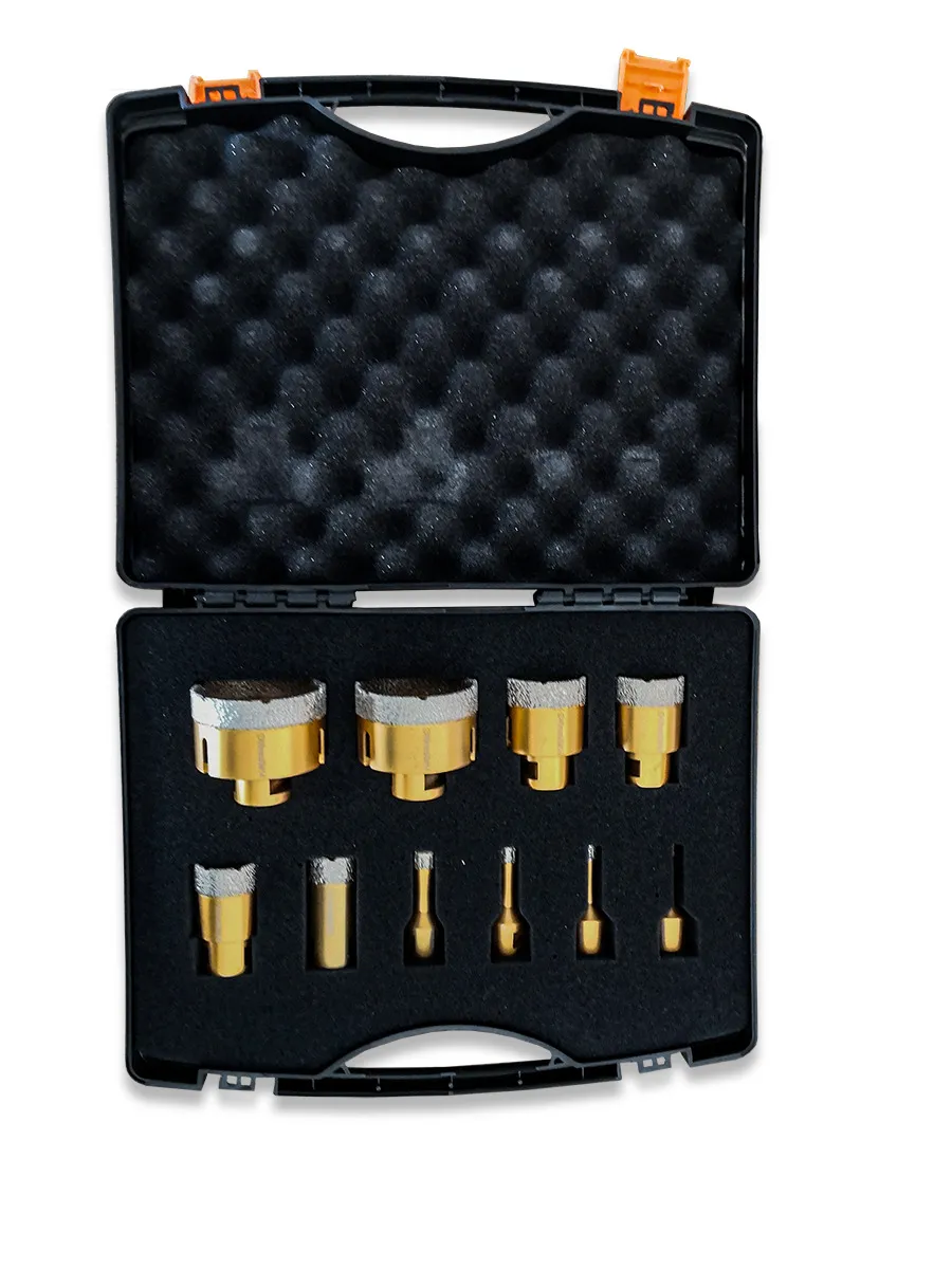 COFFRET 10 TRÉPANS DIAMANTÉS MEULEUSE - Ø 6, 8, 10, 12, 28, 35, 40, 45, 65, 68 mm