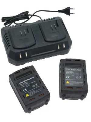 PACK 2 BATTERIES 18 V - 4 AH + CHARGEUR DOUBLE DE BATTERIE LITHIUM 18 V