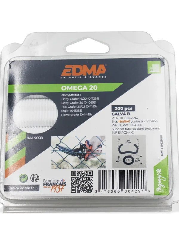 Produit AGRAFE OMEGA 20 - Galva plastifié blanc - x 200 pcs Image